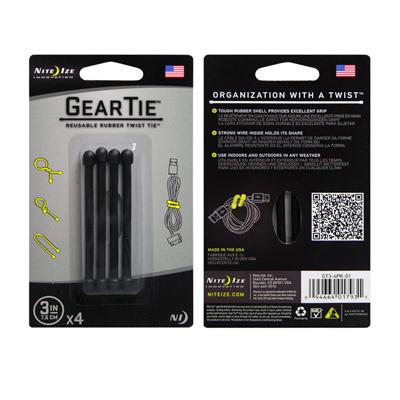Gear Tie 3 inch Black Reusable Rubber Twist Tie 4pk Gear Tie 3 inch Black Reusable Rubber Twist Tie 4pk