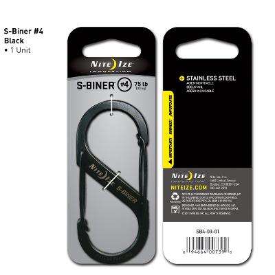 S-Biner #4 Stainless Steel Black Finish Carabiner 75Lb. S-Biner #4 Stainless Steel Black Finish Carabiner 75Lb.