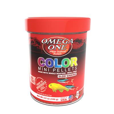 Omega Super Color Sinking Mini Pellets Fish Food 3.5oz Click for larger image Omega Super Color Sinking Mini Pellets Fish Food 3.5oz Click for larger image