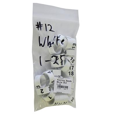 Poultry Numbered Leg Bands White Size 12 Numbered 1-25 Click for larger image Poultry Numbered Leg Bands White Size 12 Numbered 1-25 Click for larger image