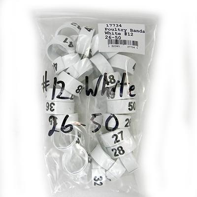 Poultry Numbered Leg Bands White Size 12 Numbered 26-50 Click for larger image Poultry Numbered Leg Bands White Size 12 Numbered 26-50 Click for larger image