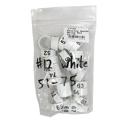 Poultry Numbered Leg Bands White Size 12 Numbered 51-75 Click for larger image Poultry Numbered Leg Bands White Size 12 Numbered 51-75 Click for larger image