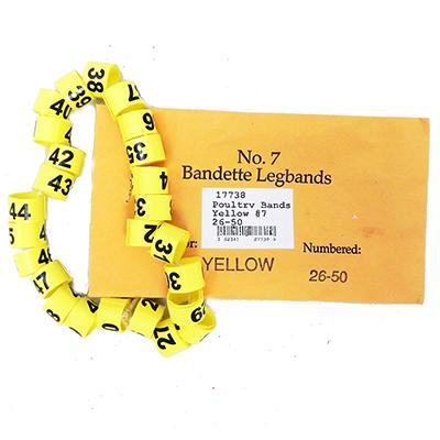Poultry Numbered Leg Bands Yellow Size 7 Numbered 26-50 Click for larger image