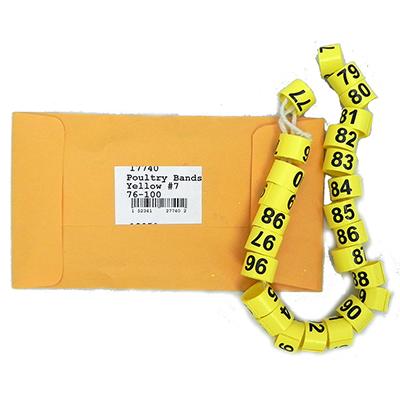 Poultry Numbered Leg Bands Yellow Size 7 Numbered 76-100 Click for larger image Poultry Numbered Leg Bands Yellow Size 7 Numbered 76-100 Click for larger image