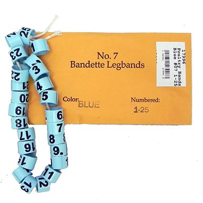 Poultry Numbered Leg Bands Blue Size 7 Numbered 1-25 Click for larger image