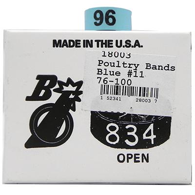 Poultry Numbered Leg Bands Blue Size 11 Numbered 76-100 Click for larger image