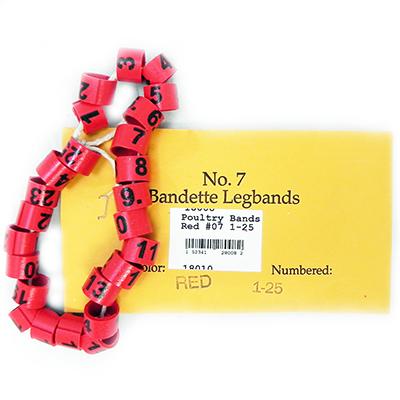 Poultry Numbered Leg Bands Red Size 7 Numbered 1-25 Click for larger image
