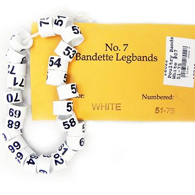 Poultry Numbered Leg Bands White Size 7 Numbered 51-75 Click for larger image Poultry Numbered Leg Bands White Size 7 Numbered 51-75 Click for larger image