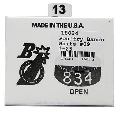 Poultry Numbered Leg Bands White Size 9 Numbered 1-25 Click for larger image Poultry Numbered Leg Bands White Size 9 Numbered 1-25 Click for larger image