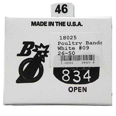 Poultry Numbered Leg Bands White Size 9 Numbered 26-50 Click for larger image Poultry Numbered Leg Bands White Size 9 Numbered 26-50 Click for larger image