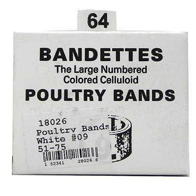 Poultry Numbered Leg Bands White Size 9 Numbered 51-75 Click for larger image