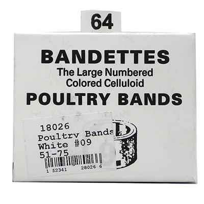 Poultry Numbered Leg Bands White Size 9 Numbered 51-75 Click for larger image Poultry Numbered Leg Bands White Size 9 Numbered 51-75 Click for larger image
