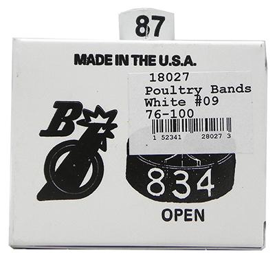 Poultry Numbered Leg Bands White Size 9 Numbered 76-100 Click for larger image Poultry Numbered Leg Bands White Size 9 Numbered 76-100 Click for larger image