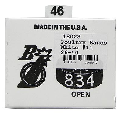 Poultry Numbered Leg Bands White Size 11 Numbered 26-50 Click for larger image