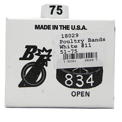 Poultry Numbered Leg Bands White Size 11 Numbered 51-75 Click for larger image