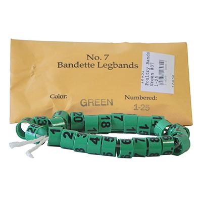 Poultry Numbered Leg Bands Green Size 7 Numbered 1-25 Click for larger image