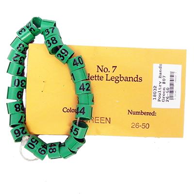 Poultry Numbered Leg Bands Green Size 7 Numbered 26-50 Click for larger image Poultry Numbered Leg Bands Green Size 7 Numbered 26-50 Click for larger image