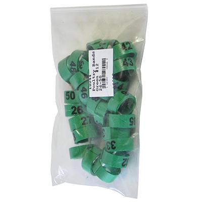 Poultry Numbered Leg Bands Green Size 12 Numbered 26-50 Click for larger image Poultry Numbered Leg Bands Green Size 12 Numbered 26-50 Click for larger image