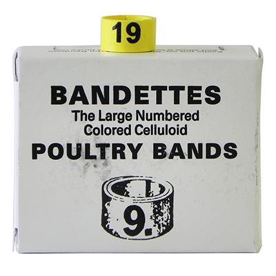 Poultry Numbered Leg Bands Yellow Size 9 Numbered 1-25 Click for larger image