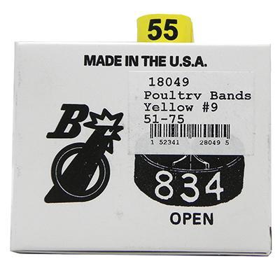 Poultry Numbered Leg Bands Yellow Size 9 Numbered 51-75 Click for larger image Poultry Numbered Leg Bands Yellow Size 9 Numbered 51-75 Click for larger image