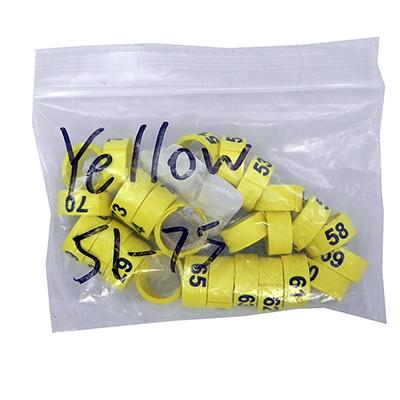 Poultry Numbered Leg Bands Yellow Size 12 Numbered 51-75 Click for larger image Poultry Numbered Leg Bands Yellow Size 12 Numbered 51-75 Click for larger image