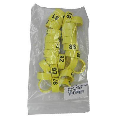 Poultry Numbered Leg Bands Yellow Size 12 Numbered 76-100 Click for larger image