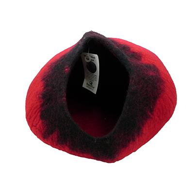 Walking Palm Handmade Wool Cat Cave Red and Black Walking Palm Handmade Wool Cat Cave Red and Black