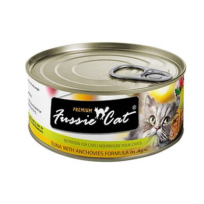 Fussie Cat Tuna Anchovy Premium Canned Cat Food 2.8oz case Click for larger image Fussie Cat Tuna Anchovy Premium Canned Cat Food 2.8oz case Click for larger image