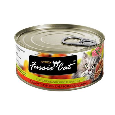 Fussie Cat Tuna Chicken Liver Canned Cat Food 2.8 oz case Fussie Cat Tuna Chicken Liver Canned Cat Food 2.8 oz case