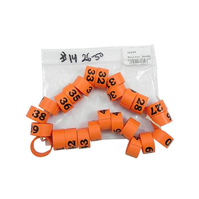 Poultry Numbered Leg Bands Orange Size 14 Numbered 26-50 Click for larger image