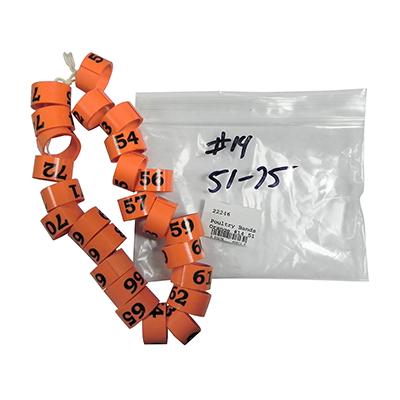 Poultry Numbered Leg Bands Orange Size 14 Numbered 51-75 Click for larger image Poultry Numbered Leg Bands Orange Size 14 Numbered 51-75 Click for larger image
