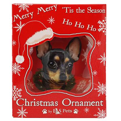 E&S Imports Shatterproof Animal Ornament Black/Tan Chi Click for larger image