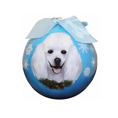 E&S Imports Shatterproof Animal Ornament Poodle White Click for larger image
