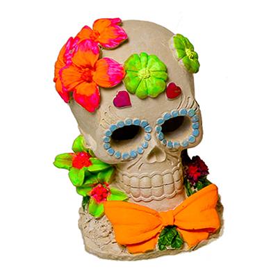 Sugar Skull with Flower Glow Aquarium Ornament Click for larger image