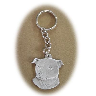 Pewter Key Chain I Love My Staffordshire Terrier