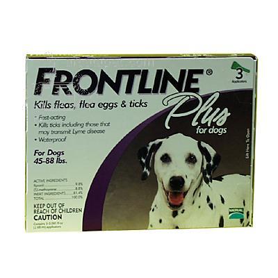 Frontline PLUS Dog 45-88 lb 3 pack Flea and Tick Treatment Click for larger image Frontline PLUS Dog 45-88 lb 3 pack Flea and Tick Treatment Click for larger image
