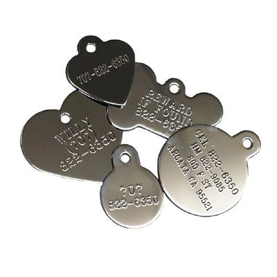 Chrome-Plated Engraved ID Tags Round/Heart/Bone/Military Click for larger image