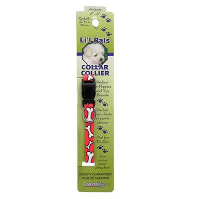 Li'l Pals Adjustable Dog Collar Red White Bone Li'l Pals Adjustable Dog Collar Red White Bone