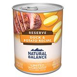 Natural Balance Duck and Potato Dog Food Can each
