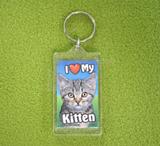 Plastic Keyring Kitten Tabby Dark