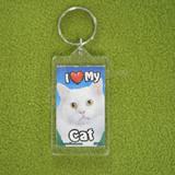 Plastic Keyring Cat Long White