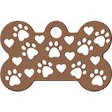 Engraved ID Tag Large Bone Copper with Paws and Hearts