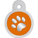 Engraved ID Tag Small Circle Orange Paw Epoxy