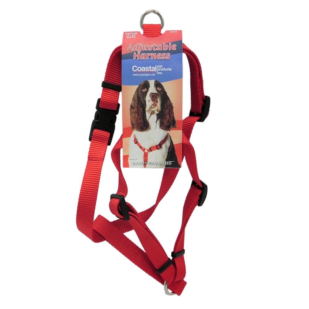 Adjustable Medium Dog Harness 3/4-inch Red Nylon