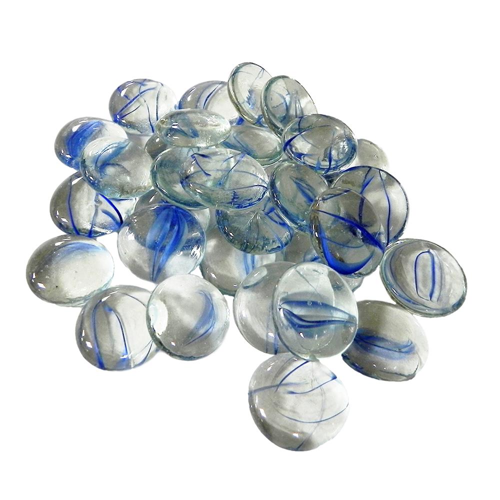 Gem Stones Flat Marbles Clear Blue Swirl Aquarium Decoration