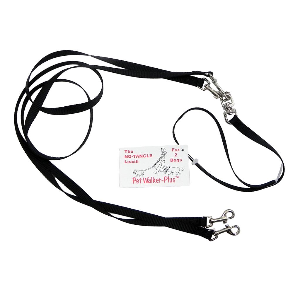 Pet Walker-Plus Nylon Leash 2-Dog Black Small