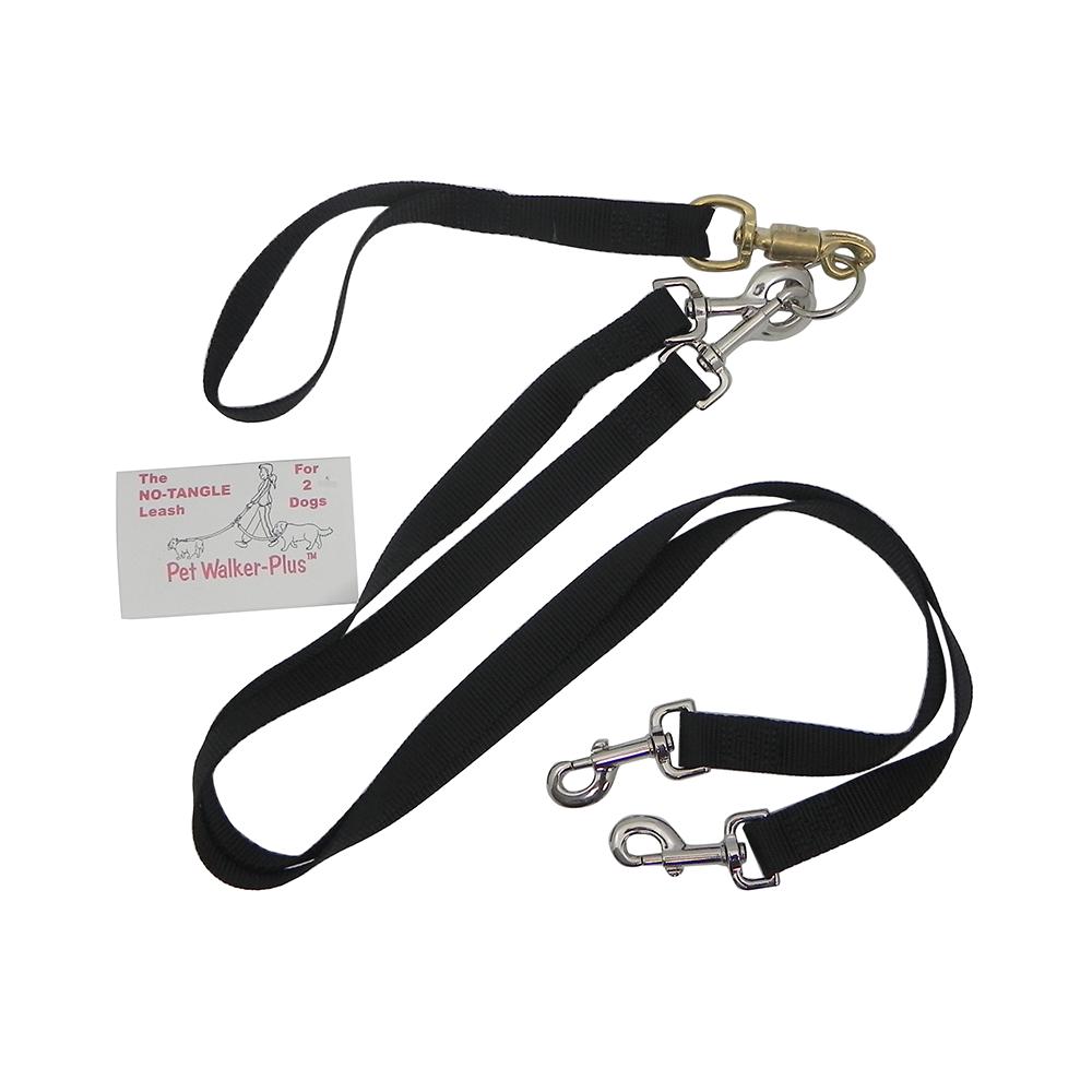 Pet Walker-Plus Nylon Leash 2-Dog Black Large