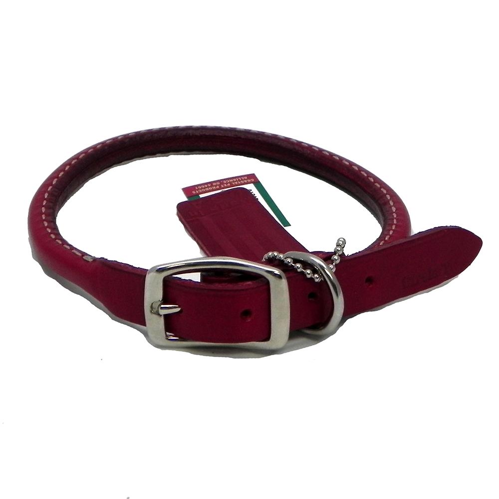 Circle T Leather Dog Collar Rolled Red 14 inch
