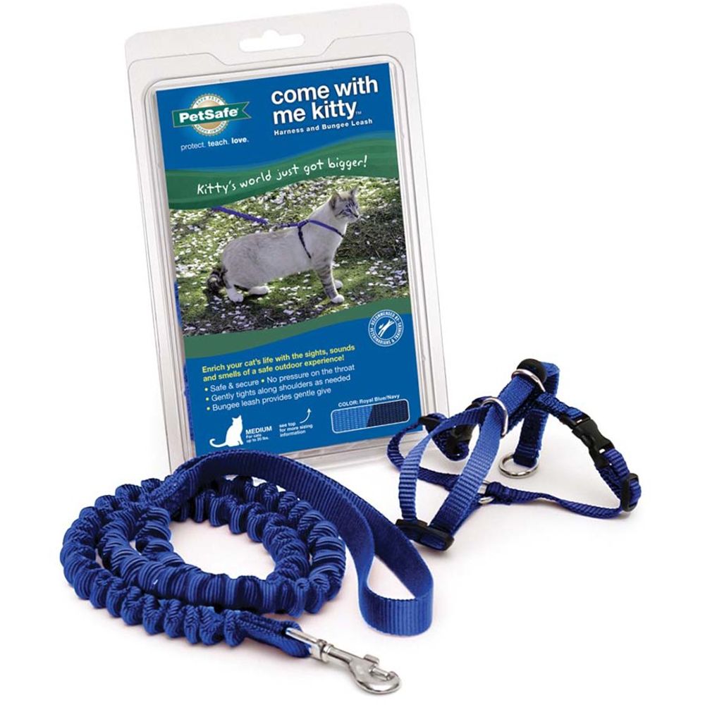 Come With Me Kitty Harness & Bungee Leash Blue Lg