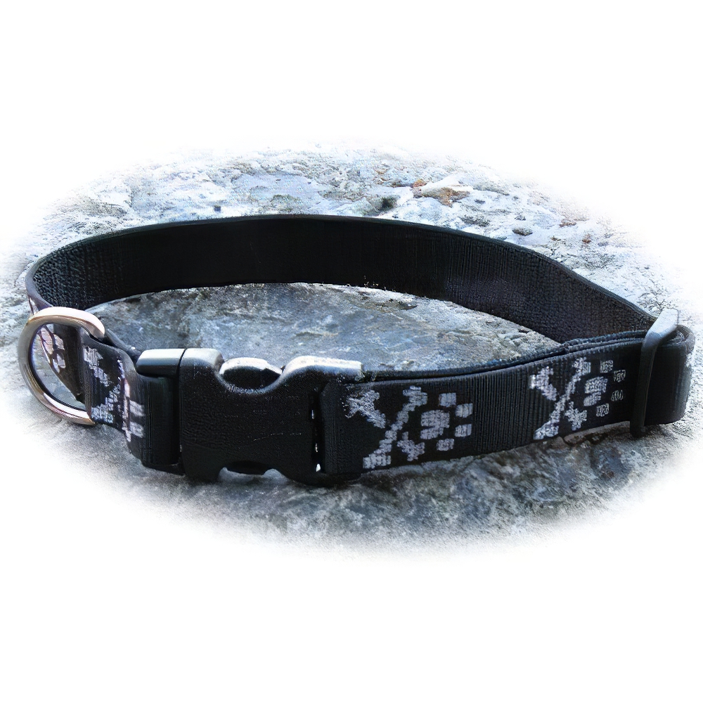 Dog Collar Adjustable Nylon Bling Bones 16-28 1 inch wide